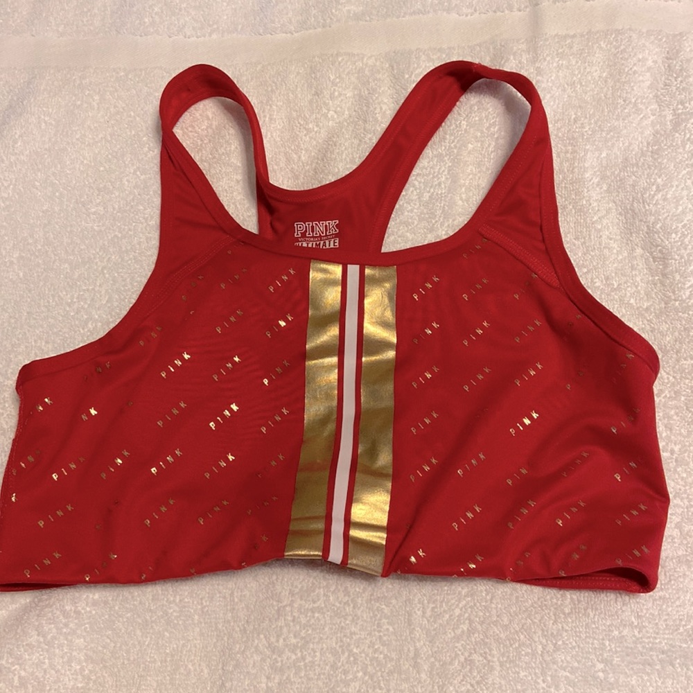 PINK Sports Bra, Red and gold size Large